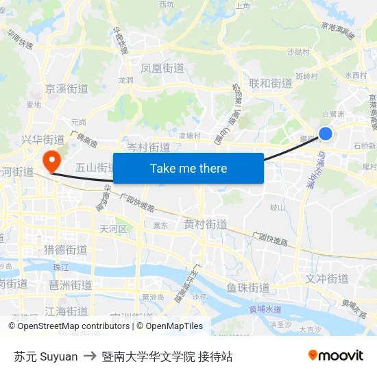苏元 Suyuan to 暨南大学华文学院 接待站 map