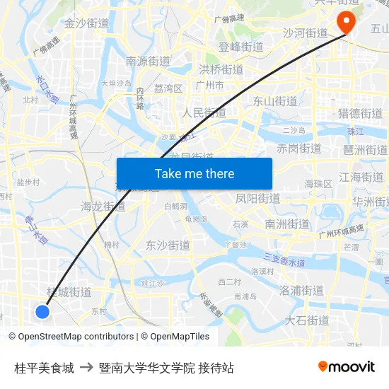 桂平美食城 to 暨南大学华文学院 接待站 map