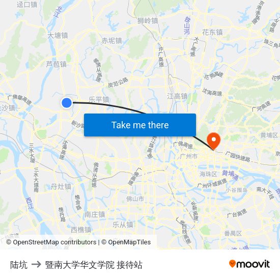 陆坑 to 暨南大学华文学院 接待站 map