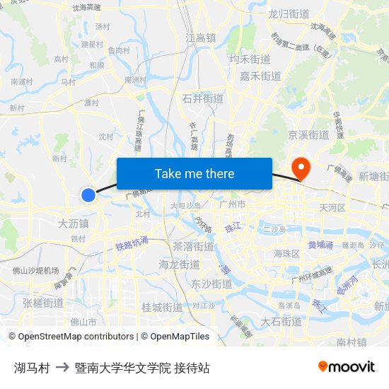 湖马村 to 暨南大学华文学院 接待站 map