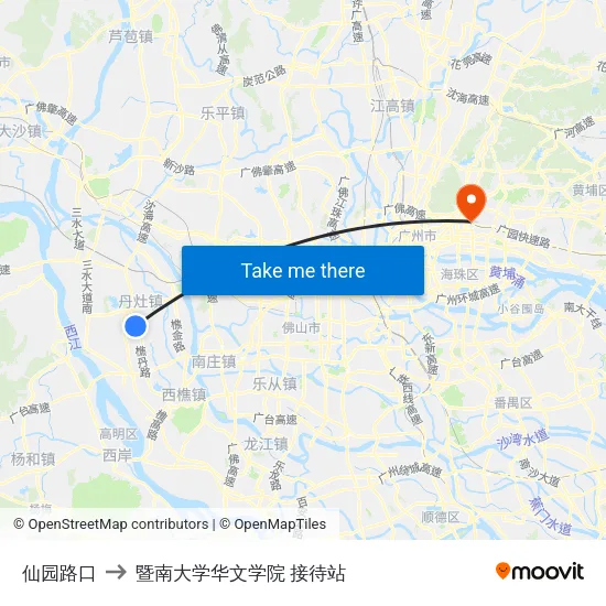 仙园路口 to 暨南大学华文学院 接待站 map