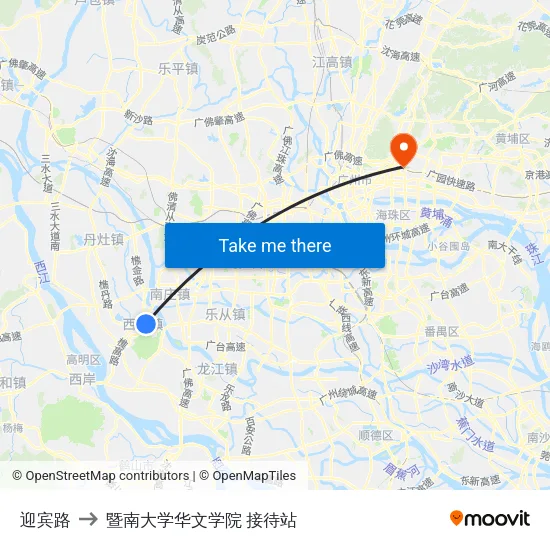 迎宾路 to 暨南大学华文学院 接待站 map
