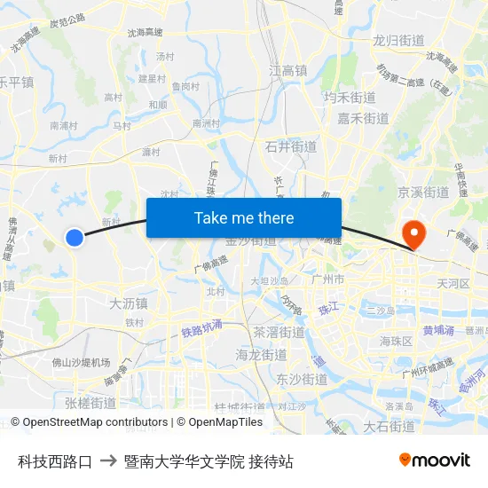 科技西路口 to 暨南大学华文学院 接待站 map