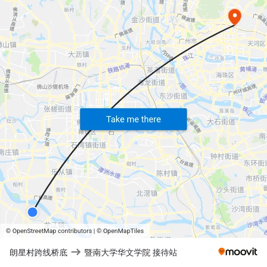 朗星村跨线桥底 to 暨南大学华文学院 接待站 map