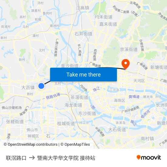 联滘路口 to 暨南大学华文学院 接待站 map
