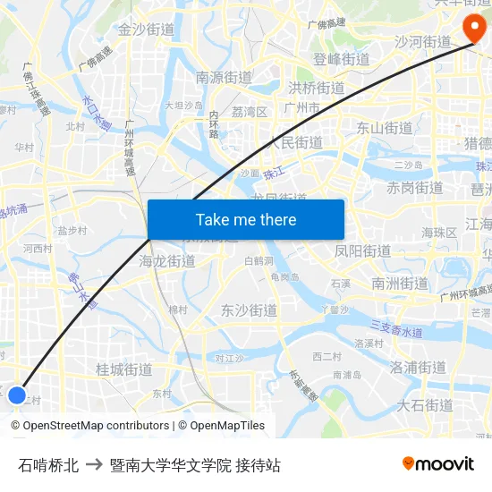 石啃桥北 to 暨南大学华文学院 接待站 map