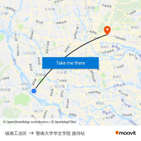 镇南工业区 to 暨南大学华文学院 接待站 map