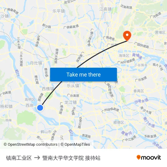 镇南工业区 to 暨南大学华文学院 接待站 map