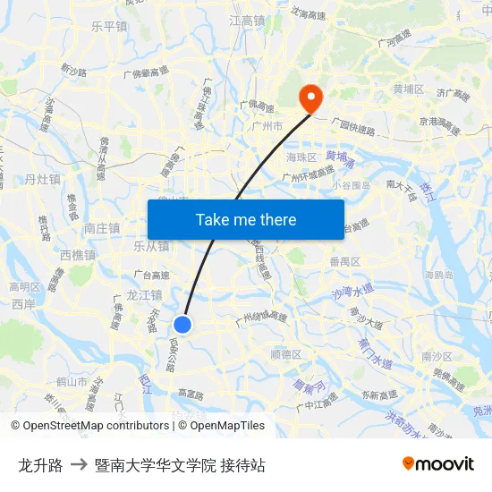 龙升路 to 暨南大学华文学院 接待站 map