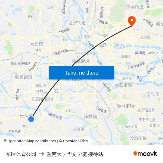 东区体育公园 to 暨南大学华文学院 接待站 map