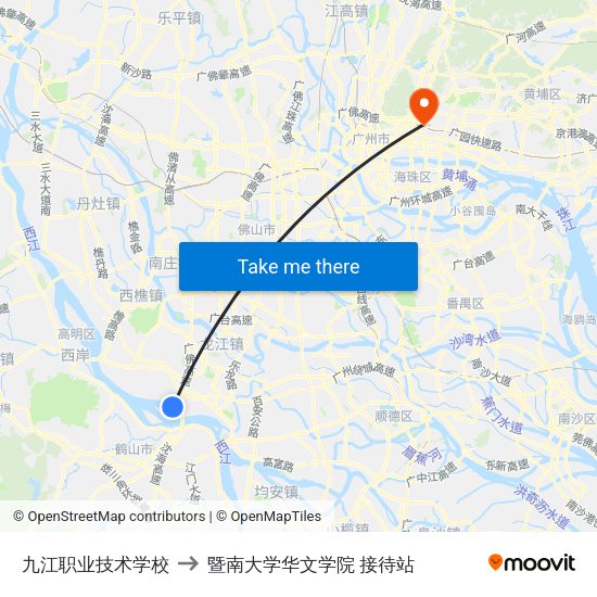 九江职业技术学校 to 暨南大学华文学院 接待站 map