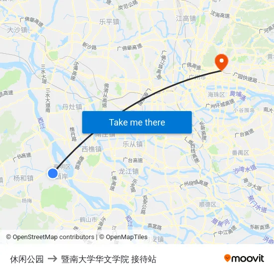 休闲公园 to 暨南大学华文学院 接待站 map