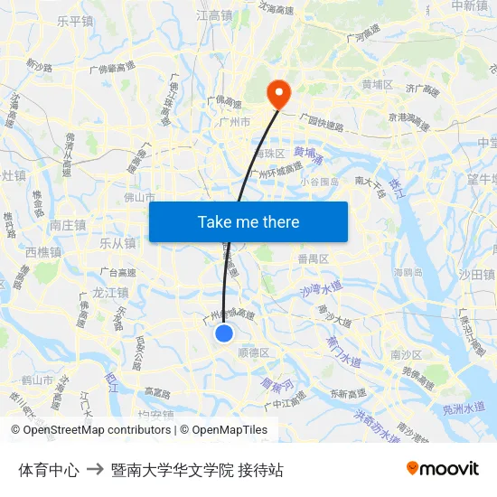 体育中心 to 暨南大学华文学院 接待站 map