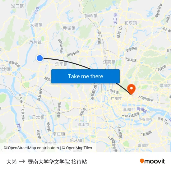 大岗 to 暨南大学华文学院 接待站 map
