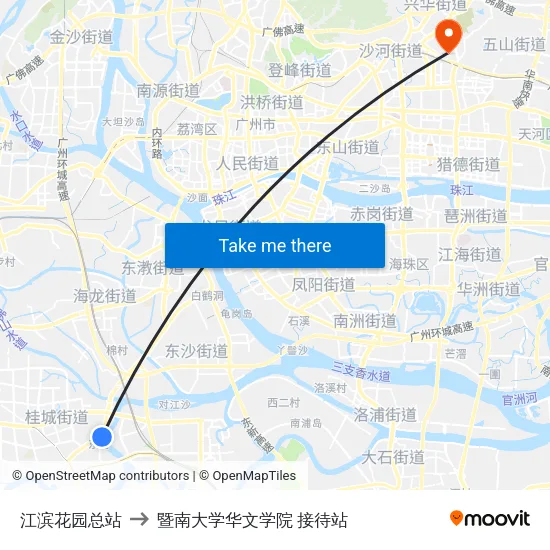 江滨花园总站 to 暨南大学华文学院 接待站 map