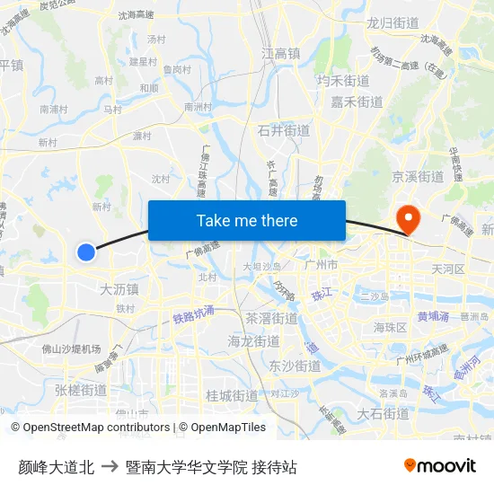 颜峰大道北 to 暨南大学华文学院 接待站 map