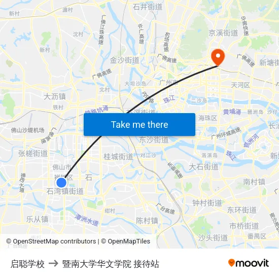 启聪学校 to 暨南大学华文学院 接待站 map
