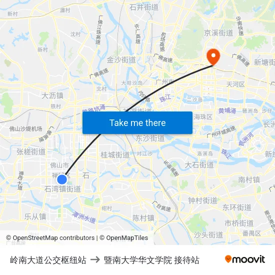 岭南大道公交枢纽站 to 暨南大学华文学院 接待站 map