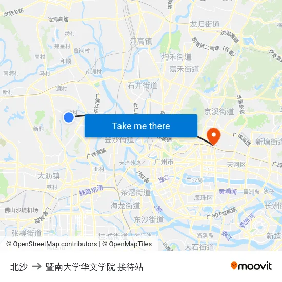 北沙 to 暨南大学华文学院 接待站 map