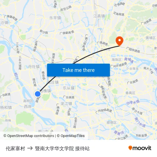 伦家寨村 to 暨南大学华文学院 接待站 map