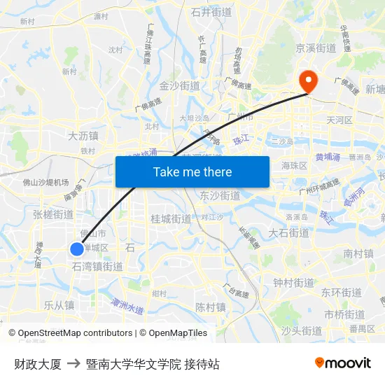 财政大厦 to 暨南大学华文学院 接待站 map