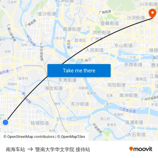 南海车站 to 暨南大学华文学院 接待站 map