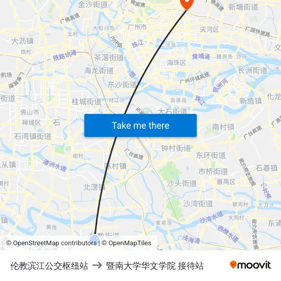 伦教滨江公交枢纽站 to 暨南大学华文学院 接待站 map