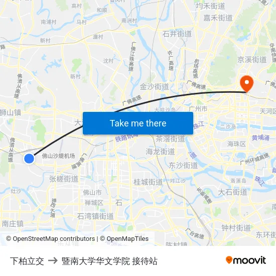 下柏立交 to 暨南大学华文学院 接待站 map