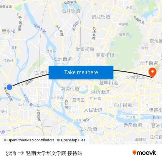 沙涌 to 暨南大学华文学院 接待站 map