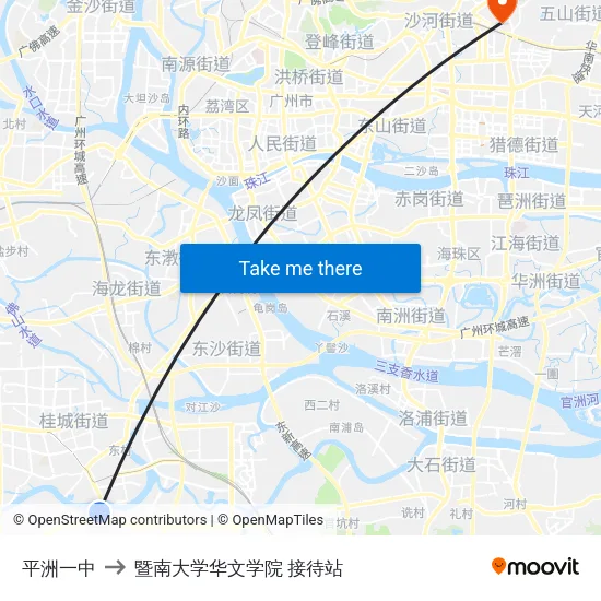 平洲一中 to 暨南大学华文学院 接待站 map