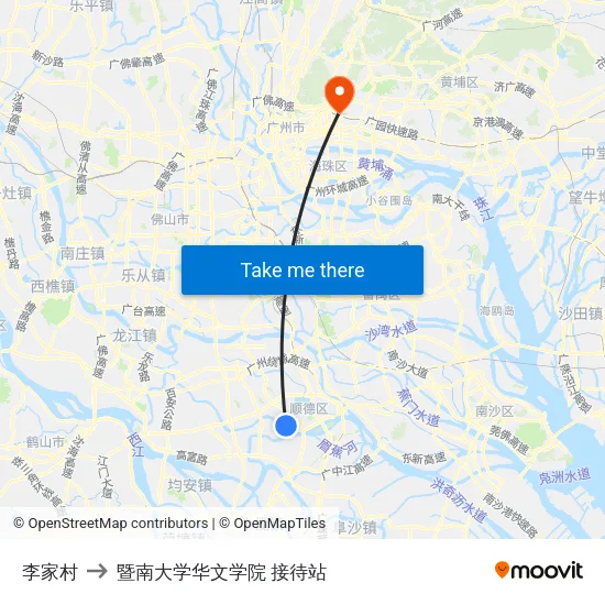 李家村 to 暨南大学华文学院 接待站 map
