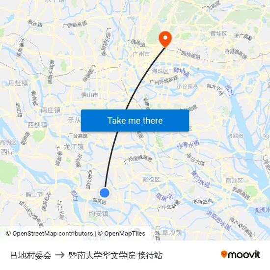 吕地村委会 to 暨南大学华文学院 接待站 map