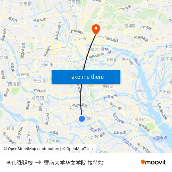 李伟强职校 to 暨南大学华文学院 接待站 map