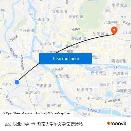 盐步职业中学 to 暨南大学华文学院 接待站 map