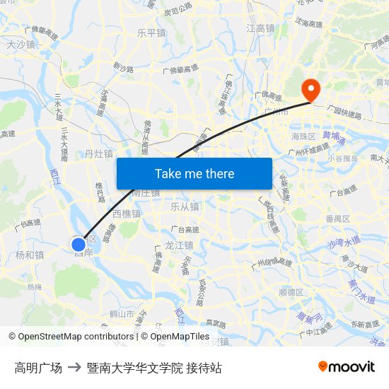 高明广场 to 暨南大学华文学院 接待站 map