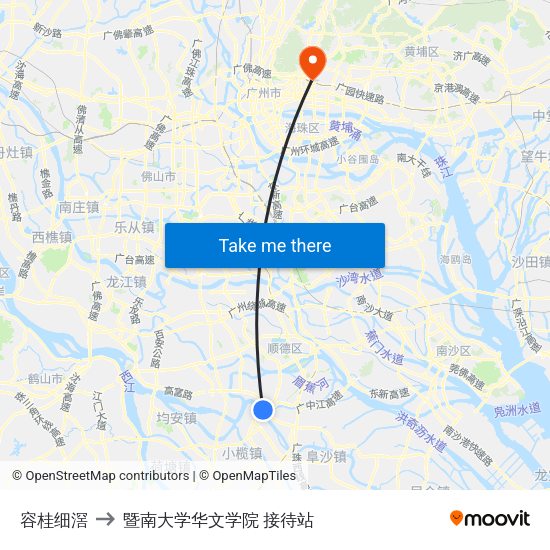 容桂细滘 to 暨南大学华文学院 接待站 map