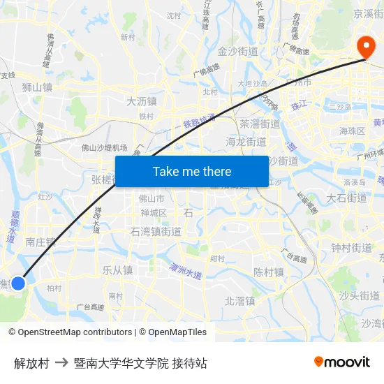 解放村 to 暨南大学华文学院 接待站 map