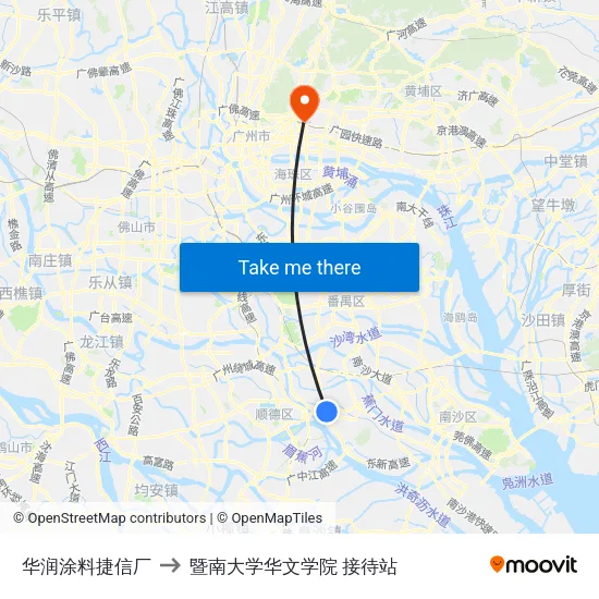 华润涂料捷信厂 to 暨南大学华文学院 接待站 map