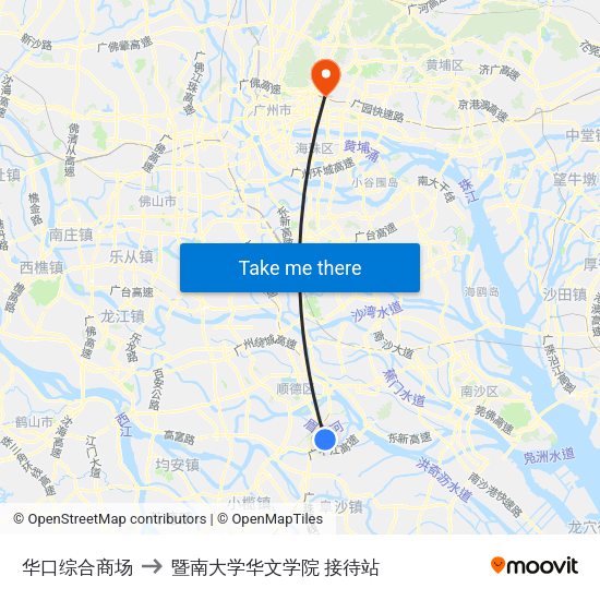 华口综合商场 to 暨南大学华文学院 接待站 map