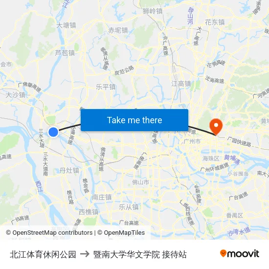 北江体育休闲公园 to 暨南大学华文学院 接待站 map