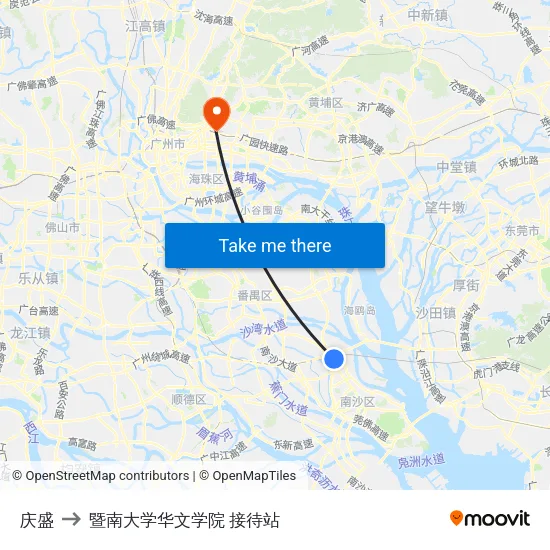 庆盛 to 暨南大学华文学院 接待站 map