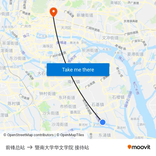 前锋总站 to 暨南大学华文学院 接待站 map