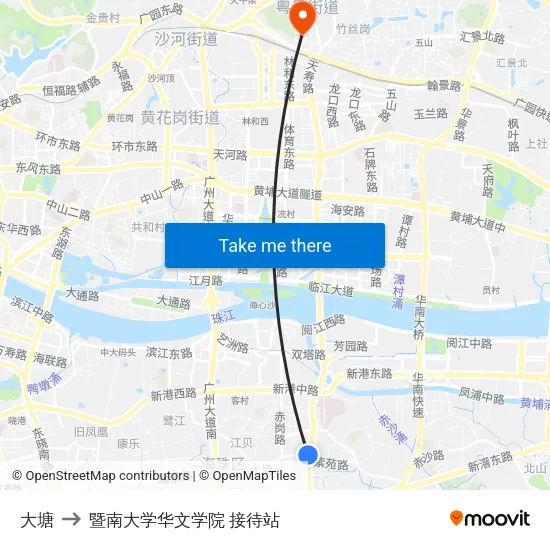 大塘 to 暨南大学华文学院 接待站 map