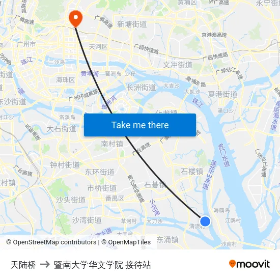 天陆桥 to 暨南大学华文学院 接待站 map