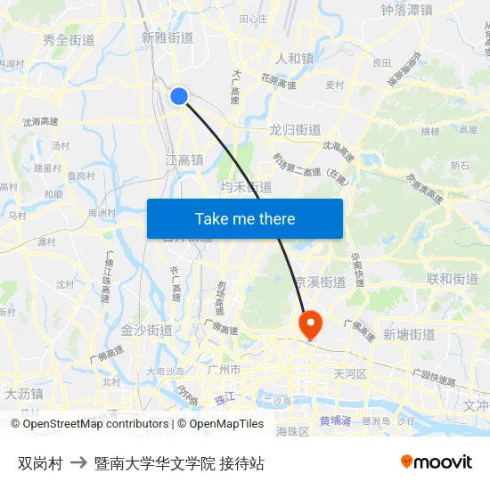 双岗村 to 暨南大学华文学院 接待站 map