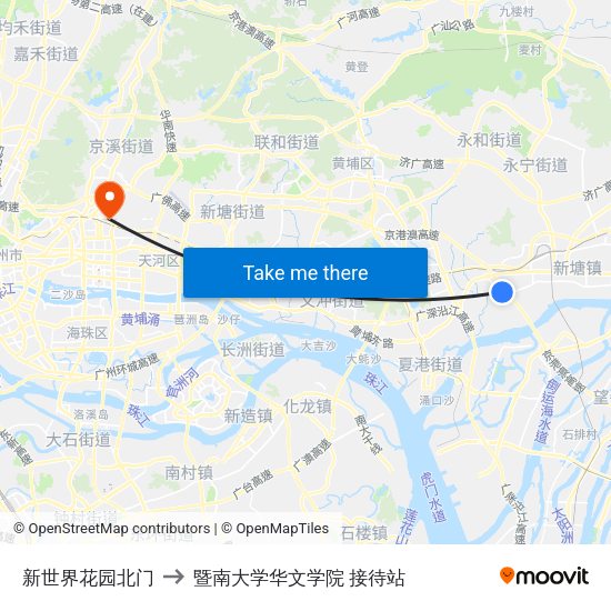 新世界花园北门 to 暨南大学华文学院 接待站 map