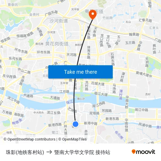 珠影(地铁客村站) to 暨南大学华文学院 接待站 map