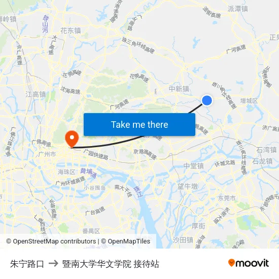 朱宁路口 to 暨南大学华文学院 接待站 map