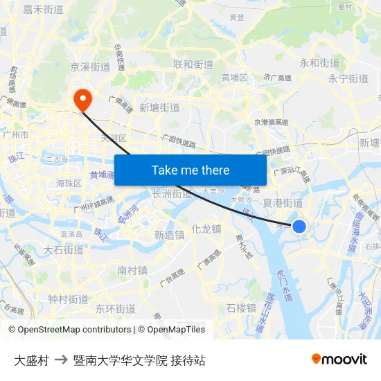 大盛村 to 暨南大学华文学院 接待站 map