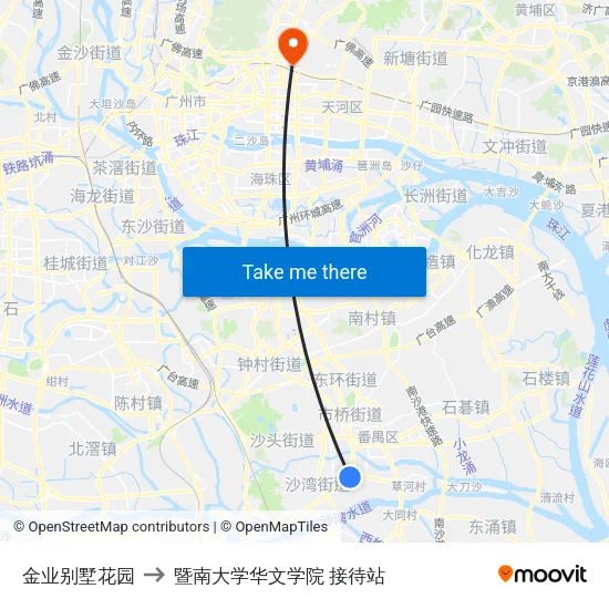 金业别墅花园 to 暨南大学华文学院 接待站 map
